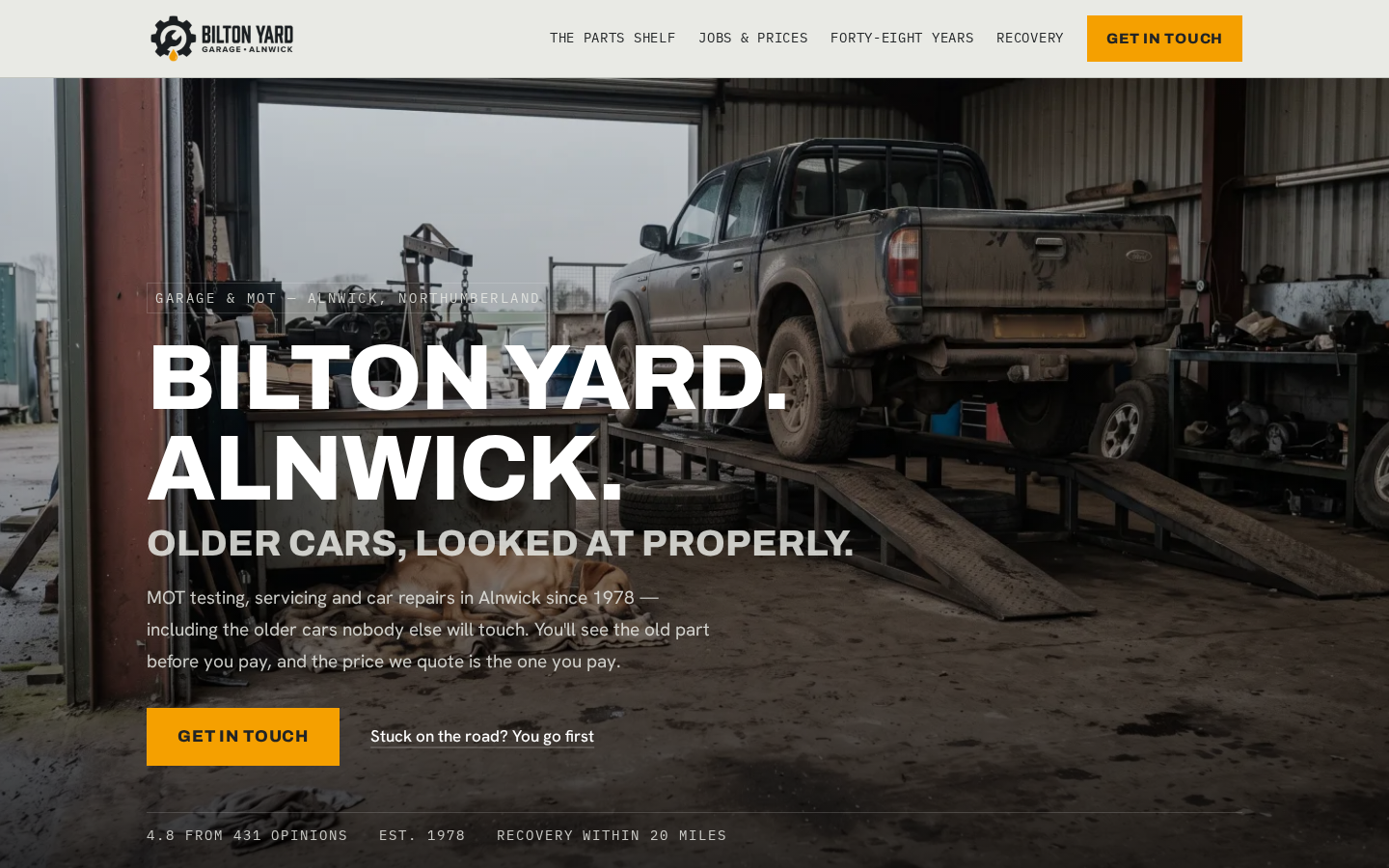 Bilton Yard home page on a desktop screen
