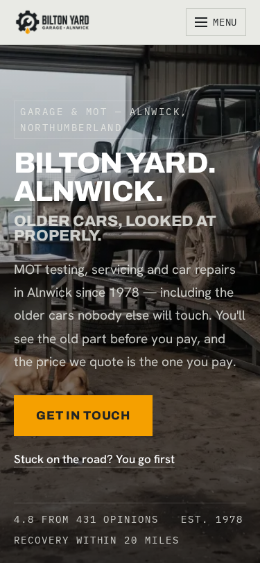 Bilton Yard home page on a phone
